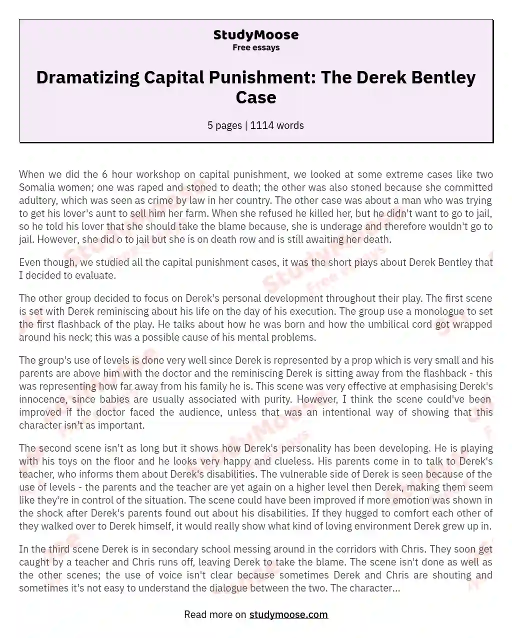 Dramatizing Capital Punishment: The Derek Bentley Case essay