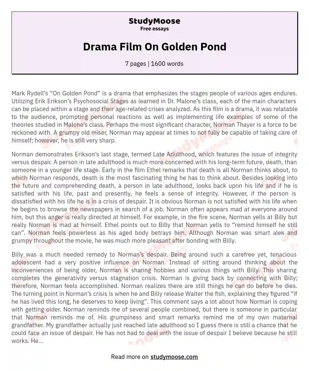 Drama Film On Golden Pond