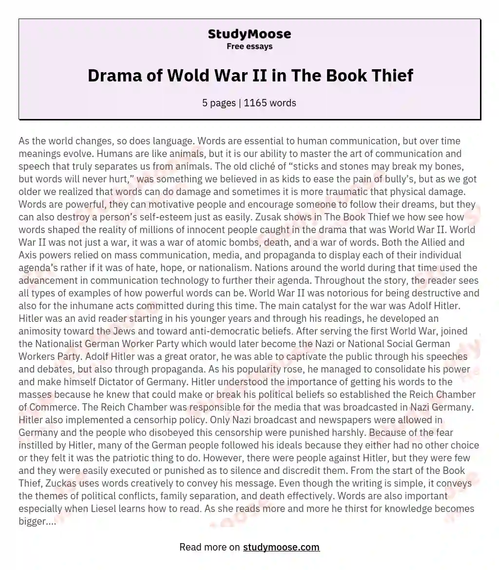 Drama of Wold War II in The Book Thief essay