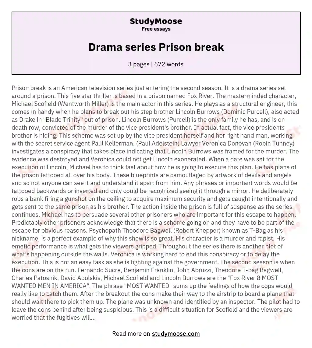 Drama series Prison break essay