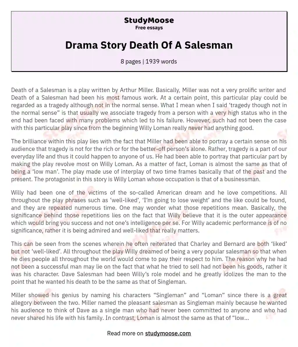 Drama Story  Death Of A Salesman essay