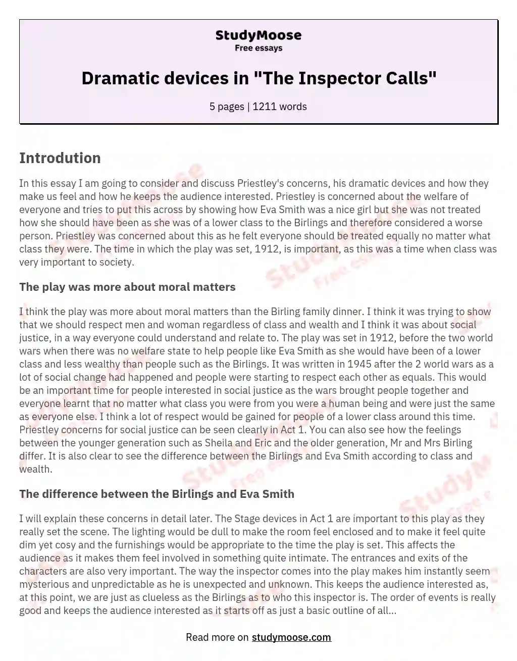 Dramatic devices in "The Inspector Calls"