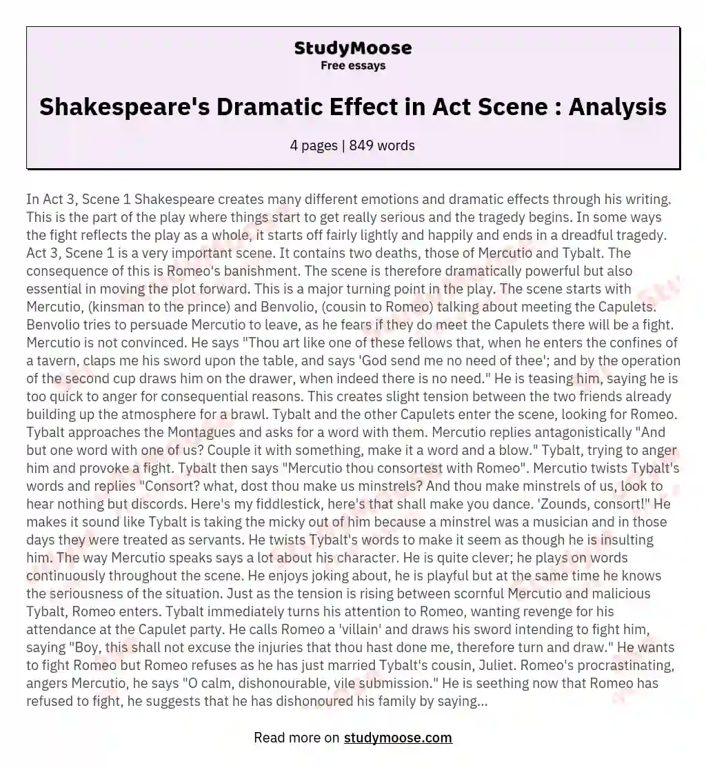 Shakespeare's Dramatic Effect in Act  Scene : Analysis essay