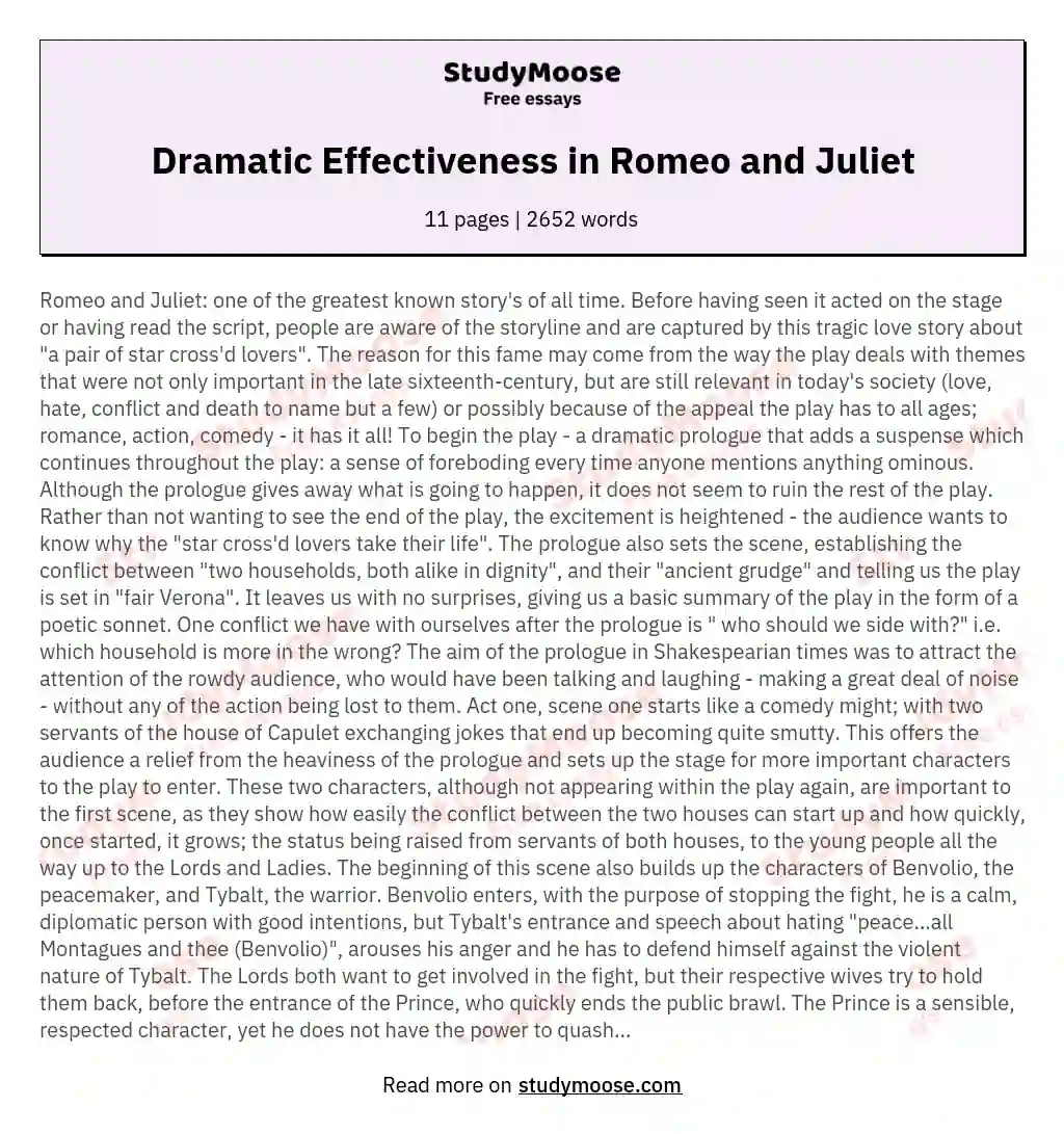 Dramatic Effectiveness in Romeo and Juliet essay