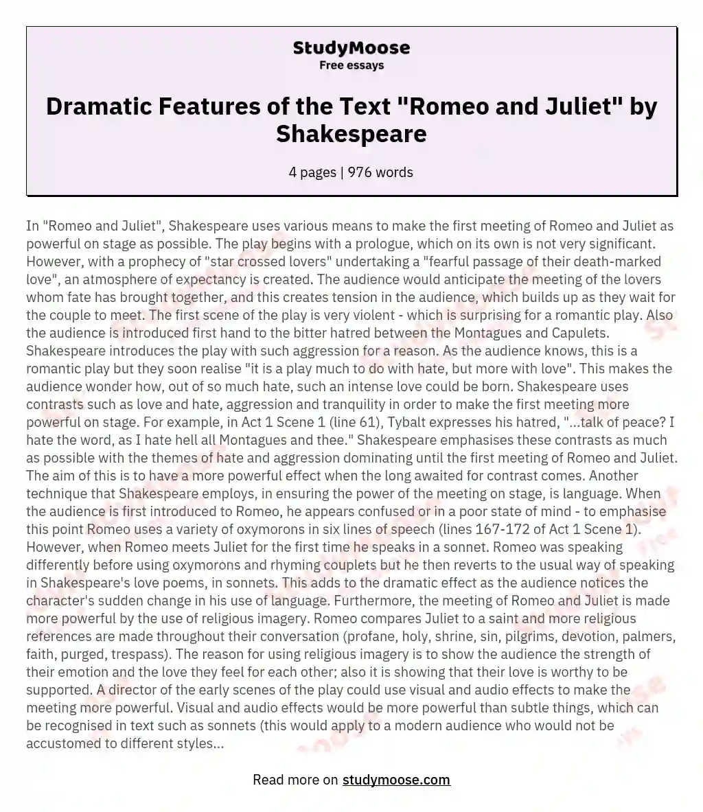 Dramatic Features of the Text "Romeo and Juliet" by Shakespeare essay