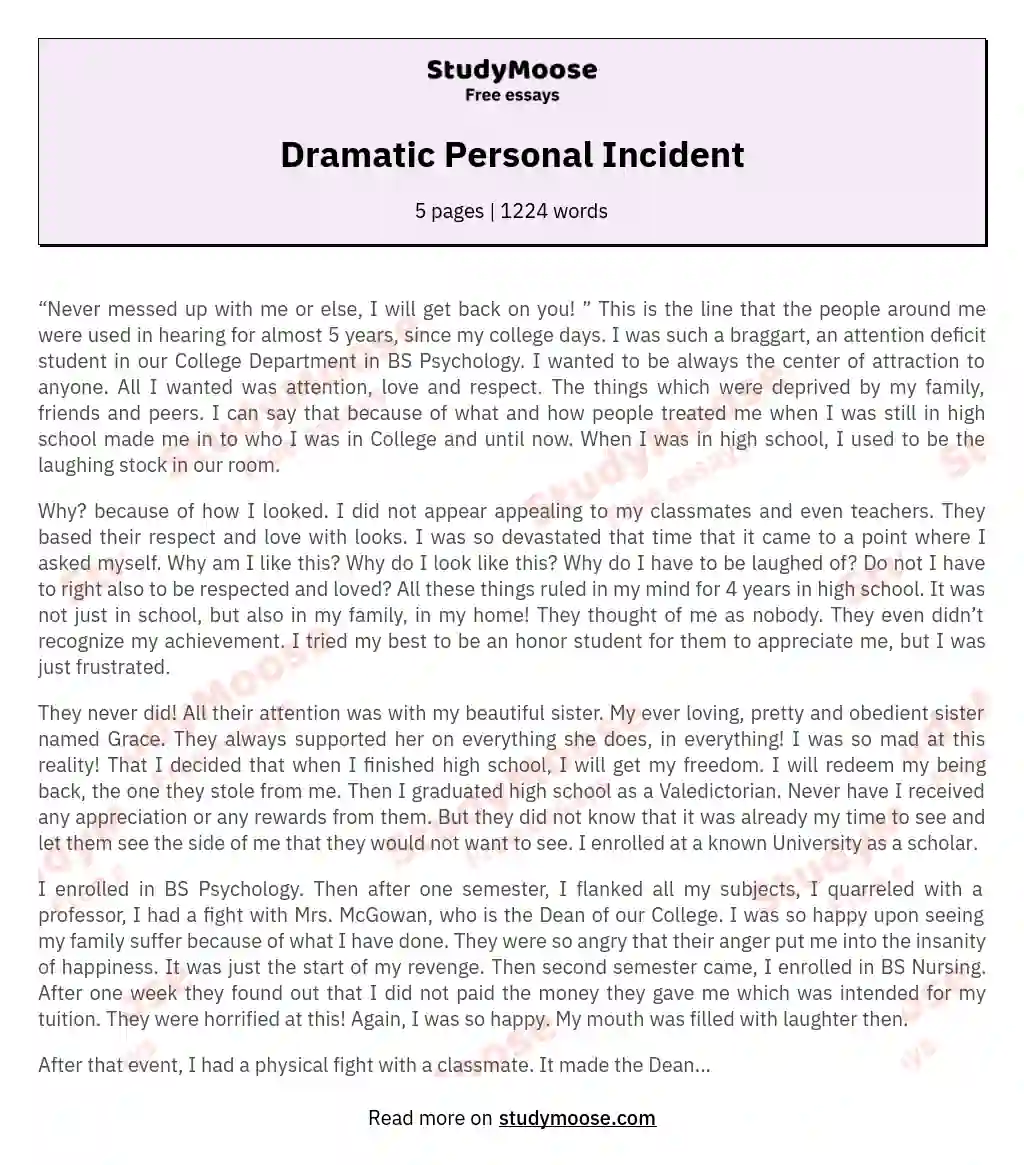 Dramatic Personal Incident essay