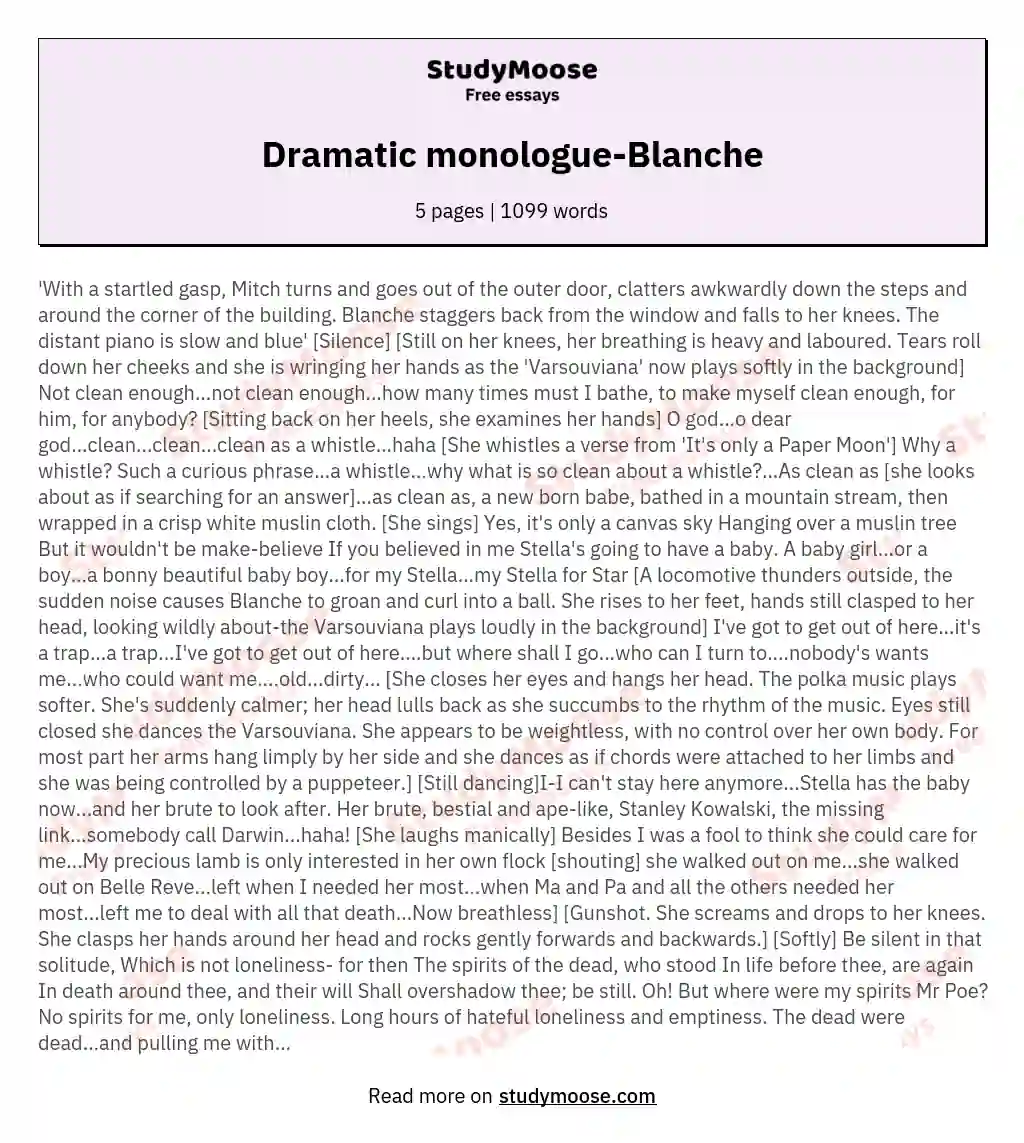 Dramatic monologue-Blanche essay