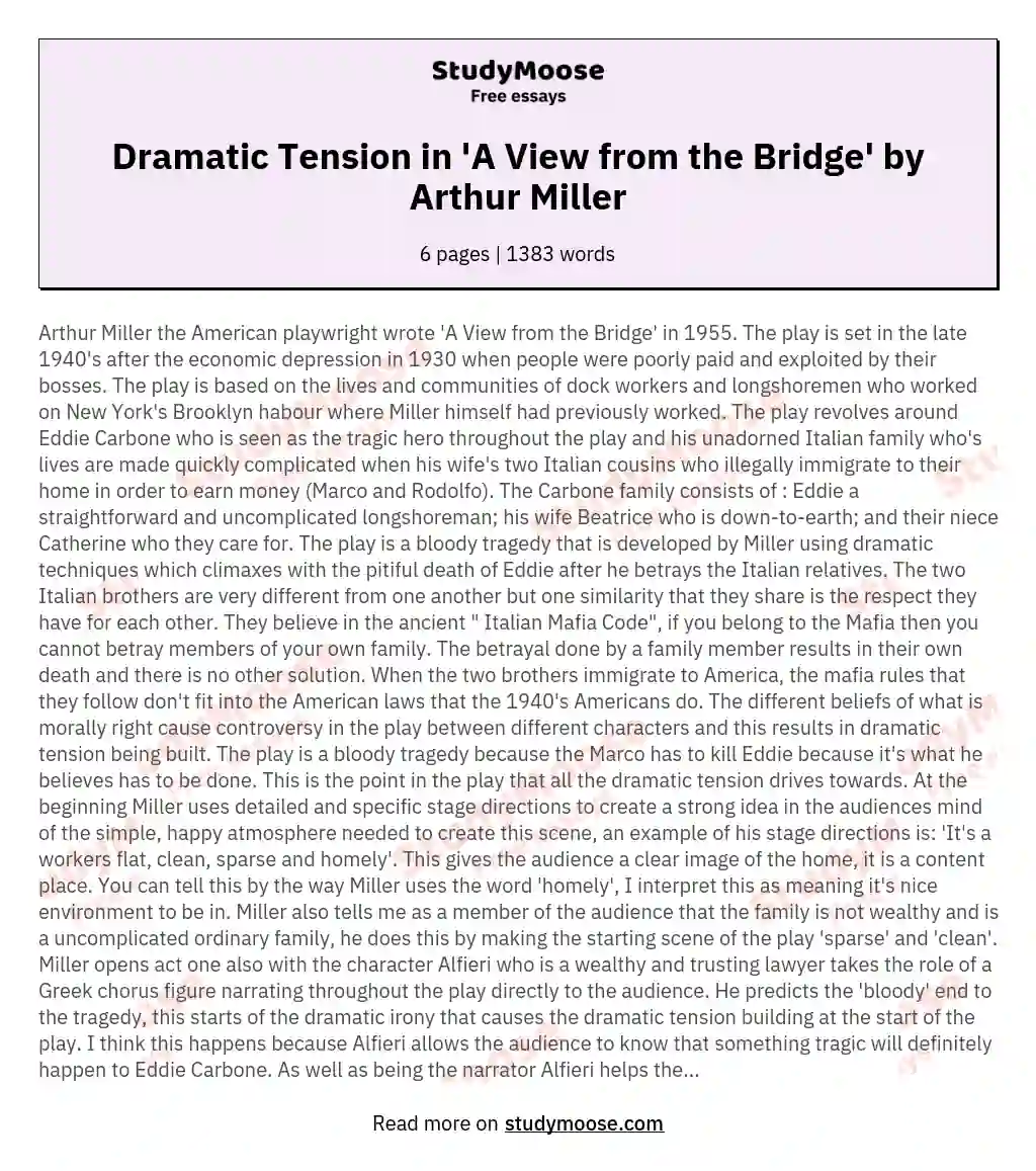 Dramatic Tension in 'A View from the Bridge' by Arthur Miller essay