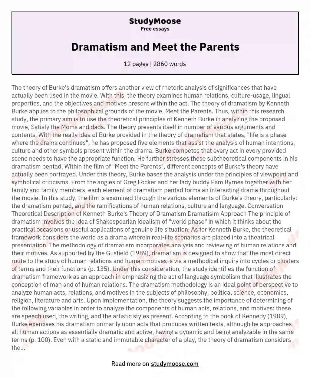 Dramatism and Meet the Parents essay