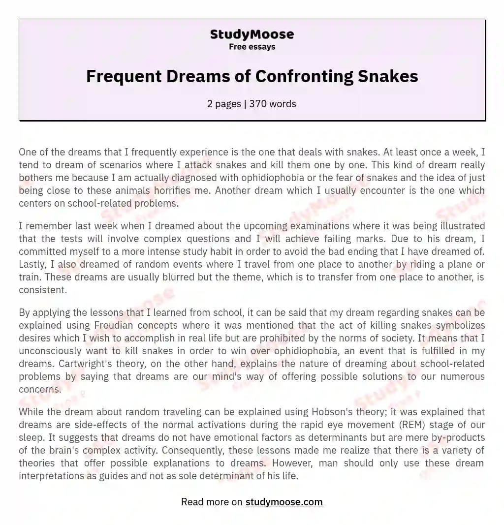 Frequent Dreams of Confronting Snakes essay