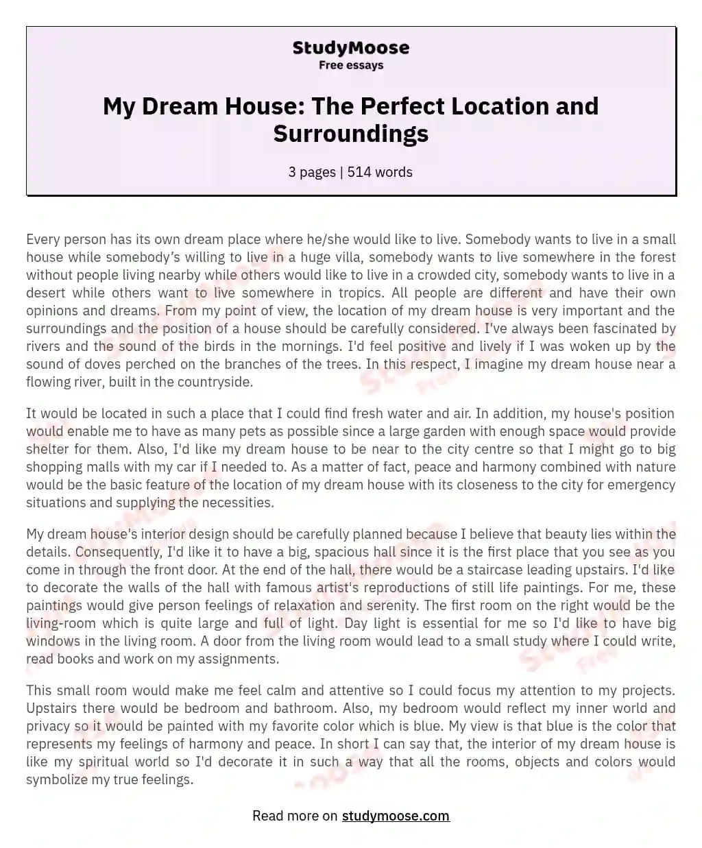 My Dream House: The Perfect Location and Surroundings essay