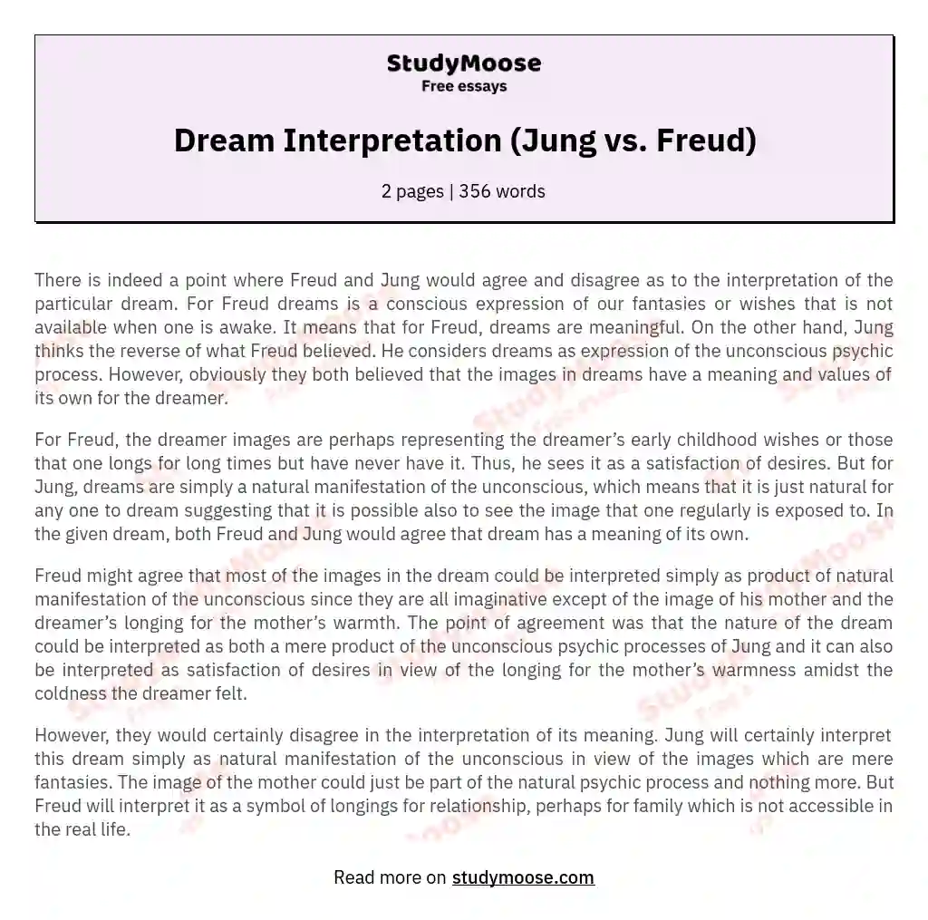 Dream Interpretation (Jung vs. Freud) essay