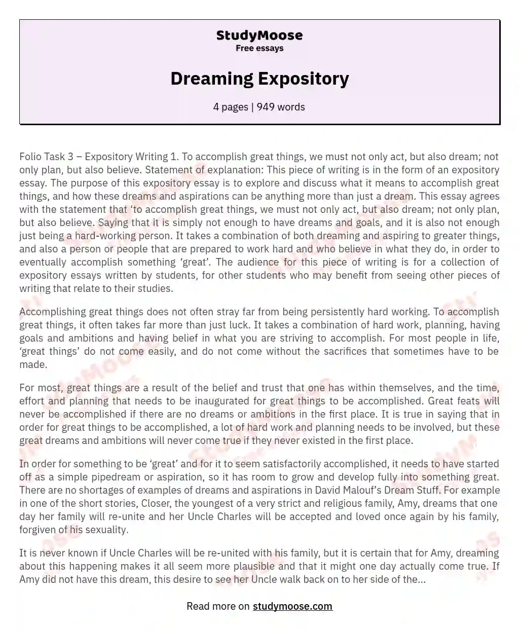 Dreaming Expository
