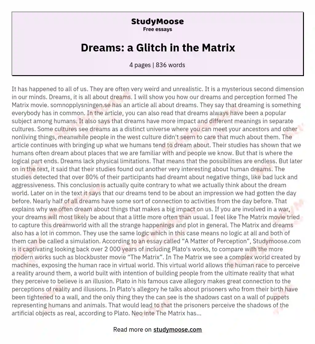 Dreams: a Glitch in the Matrix essay