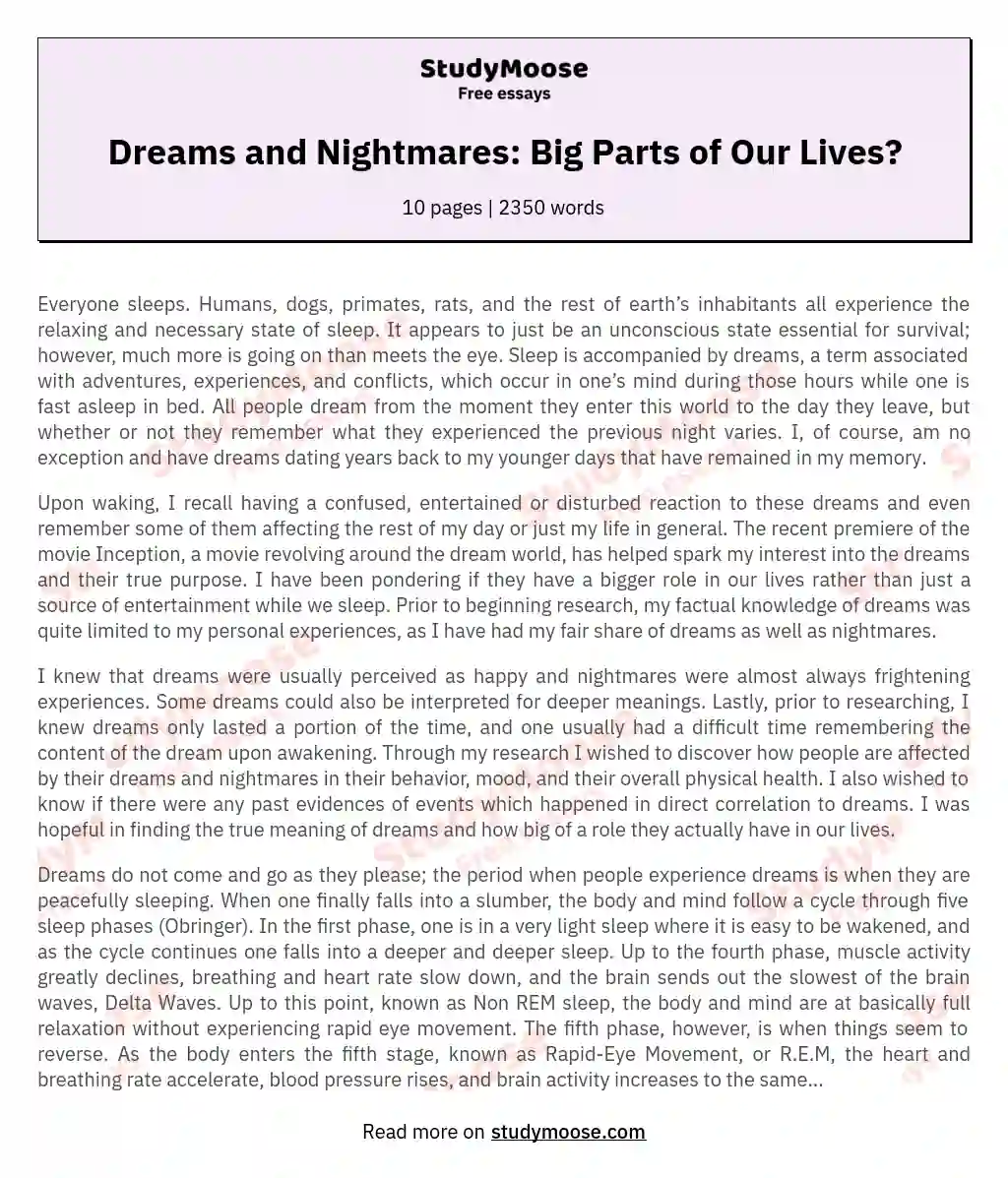 Dreams and Nightmares: Big Parts of Our Lives? essay