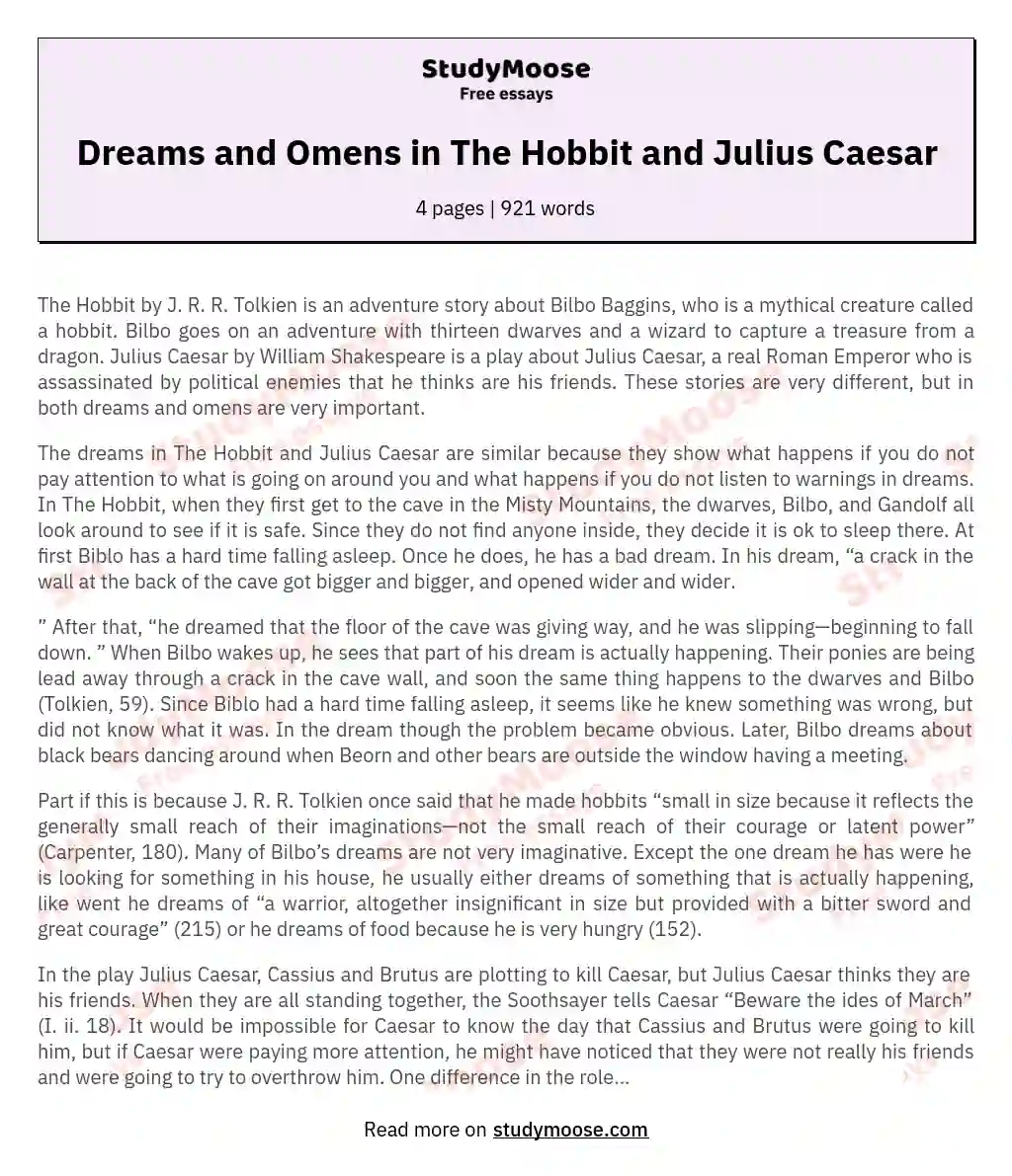 Dreams and Omens in The Hobbit and Julius Caesar essay