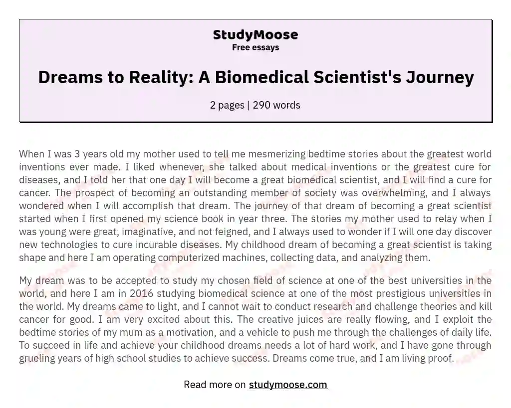 Dreams to Reality: A Biomedical Scientist's Journey essay