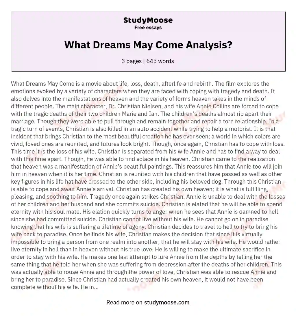 What Dreams May Come Analysis?
