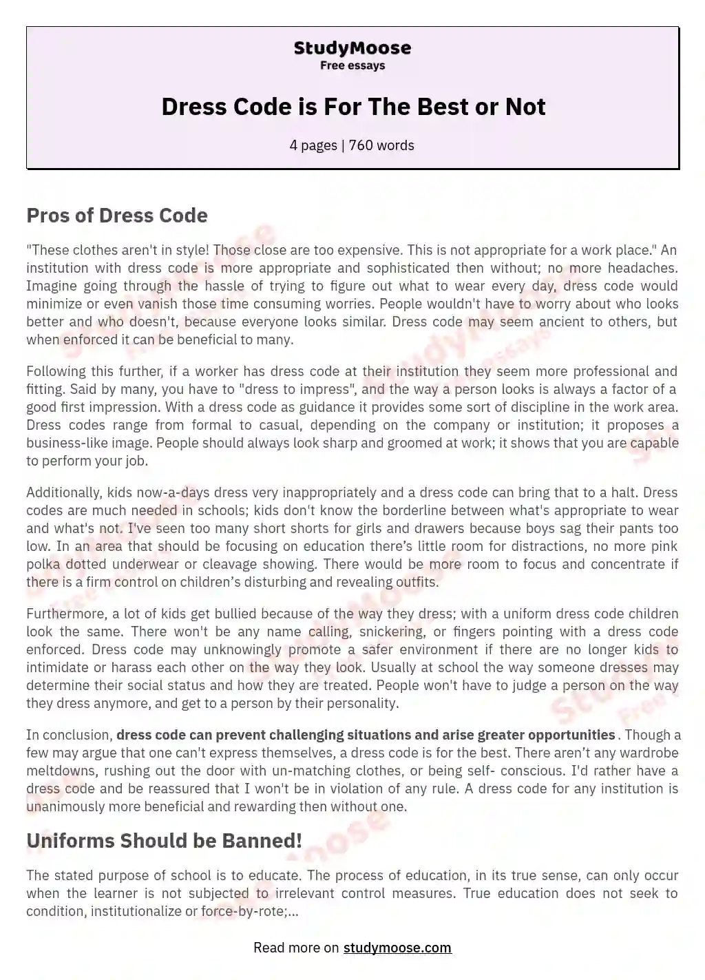 dress code essay examples