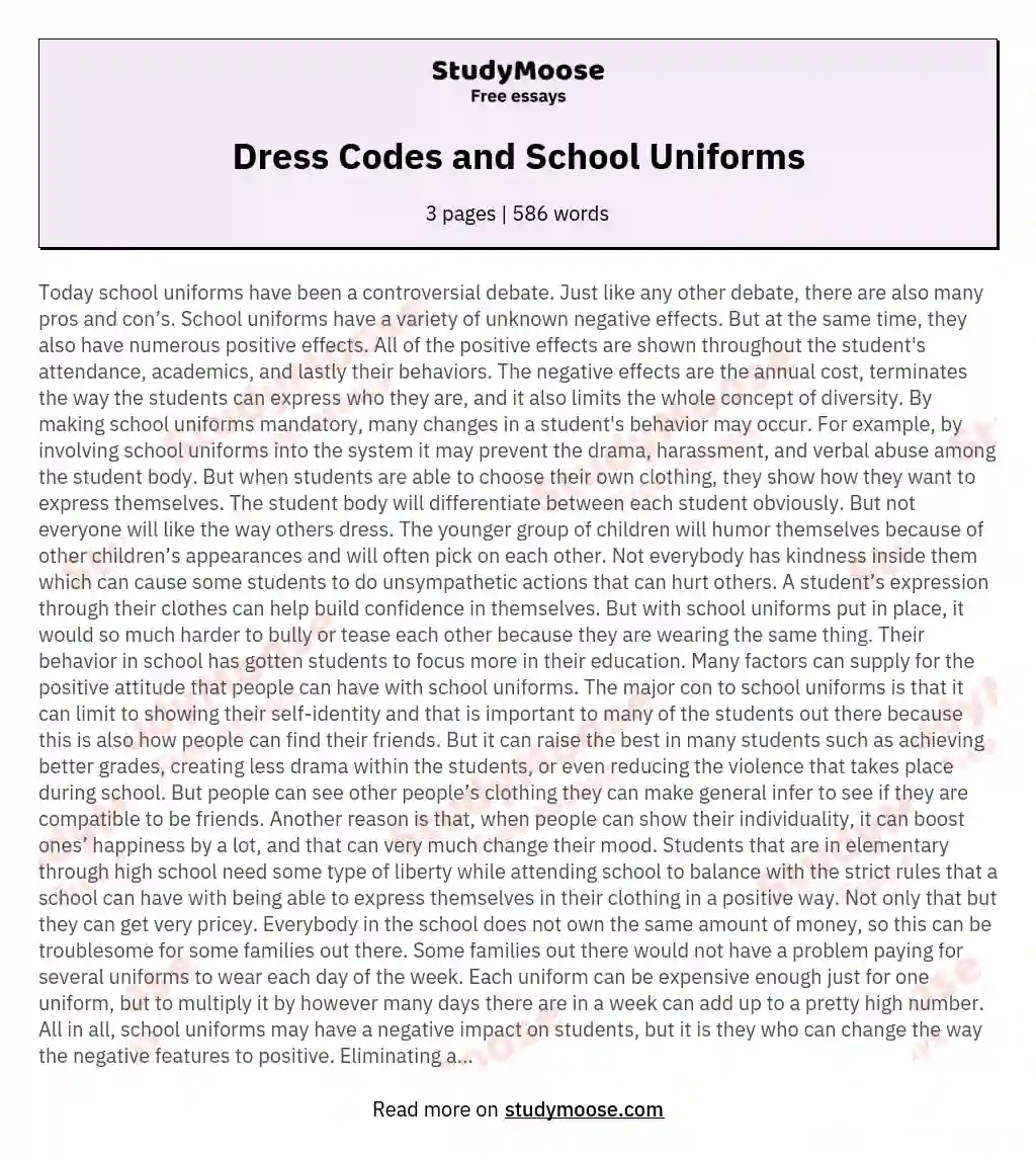 Dress Codes and School Uniforms