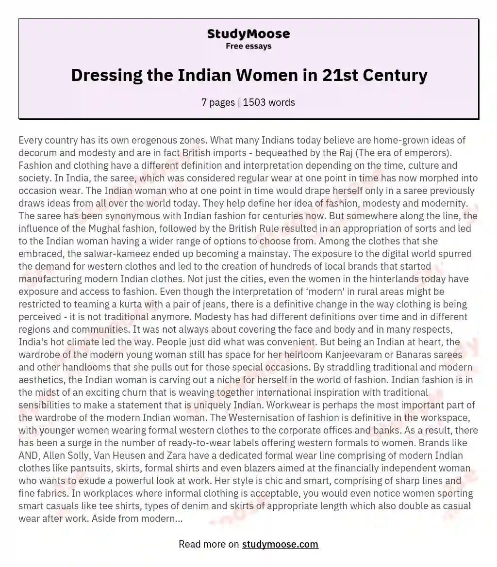 Dressing the Indian Women in 21st Century essay