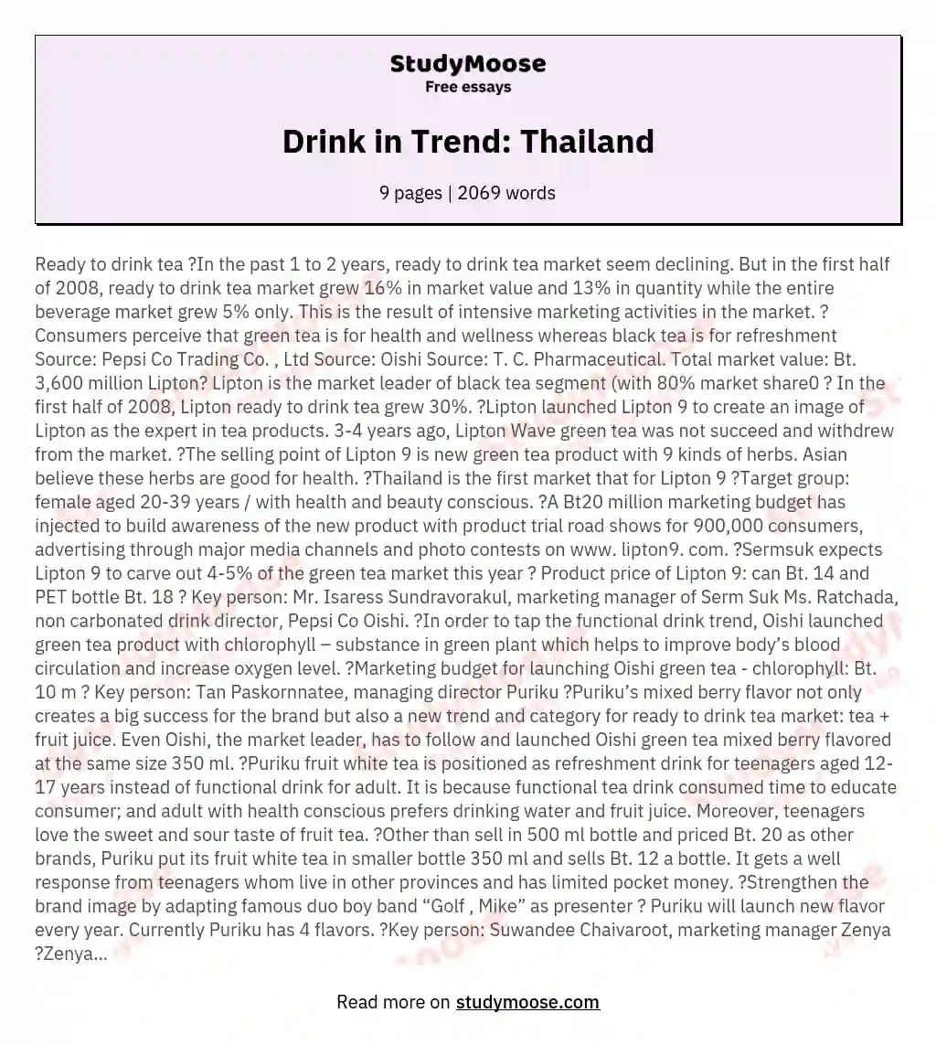 Drink in Trend: Thailand essay
