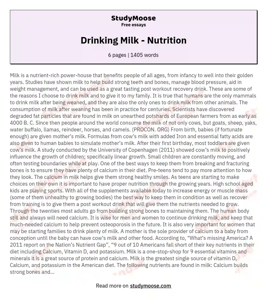 Drinking Milk - Nutrition essay