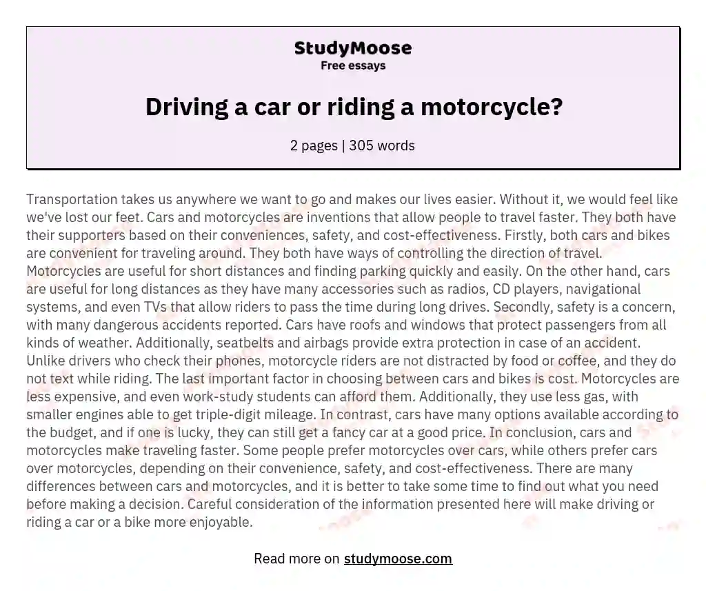 Driving a car or riding a motorcycle?