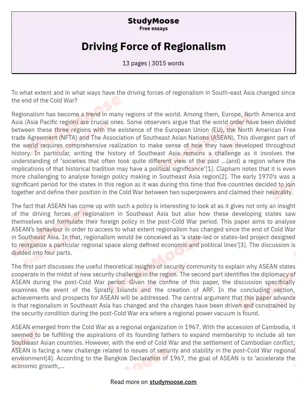 Driving Force of Regionalism essay