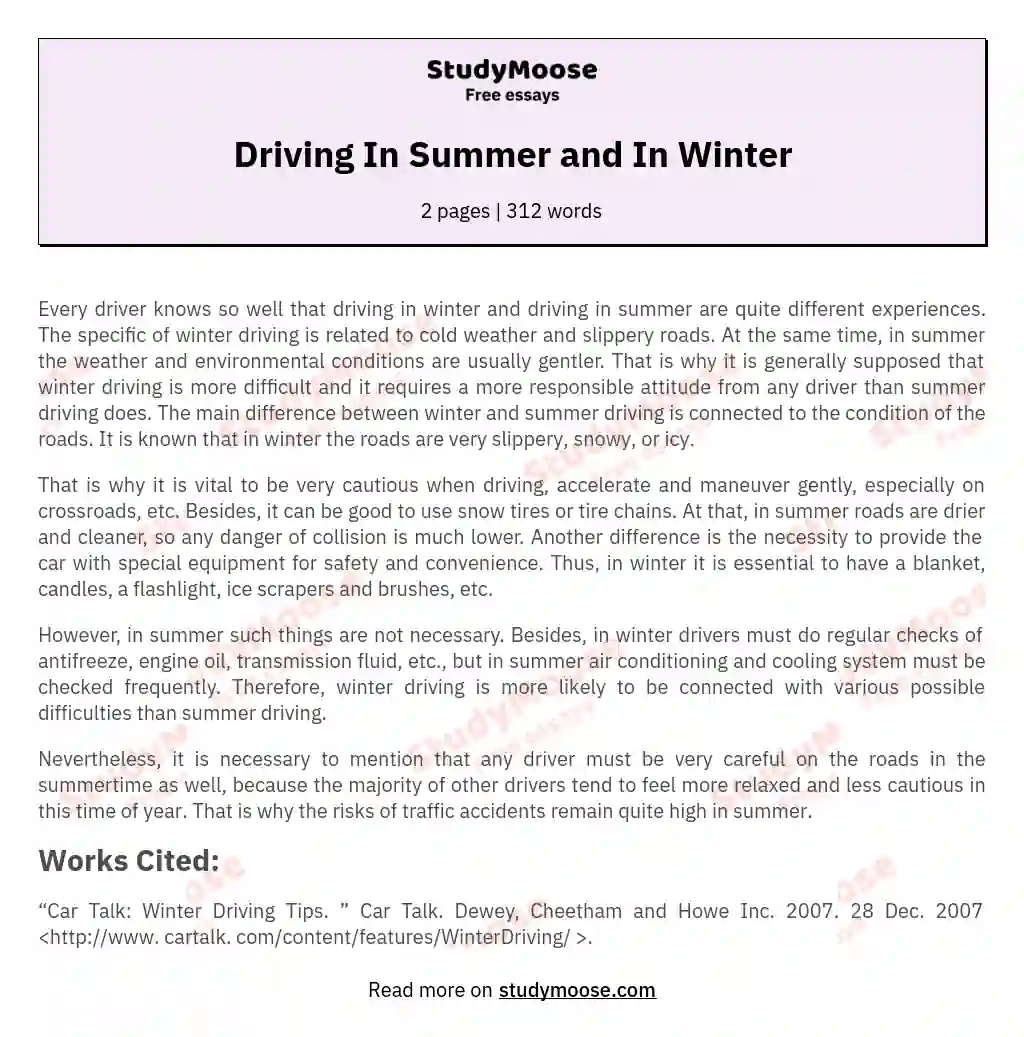 Driving In Summer and In Winter essay