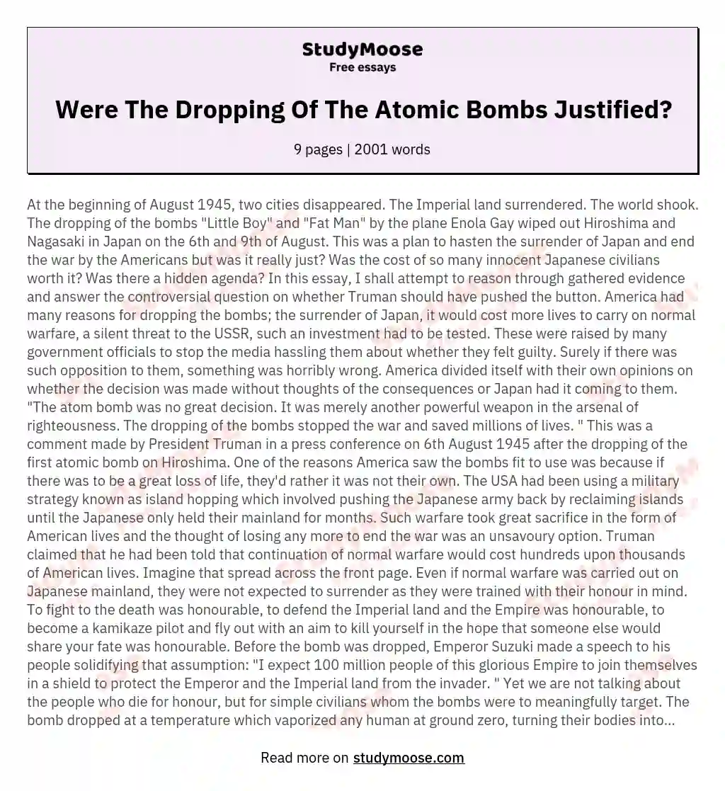 essay on dropping the atomic bomb