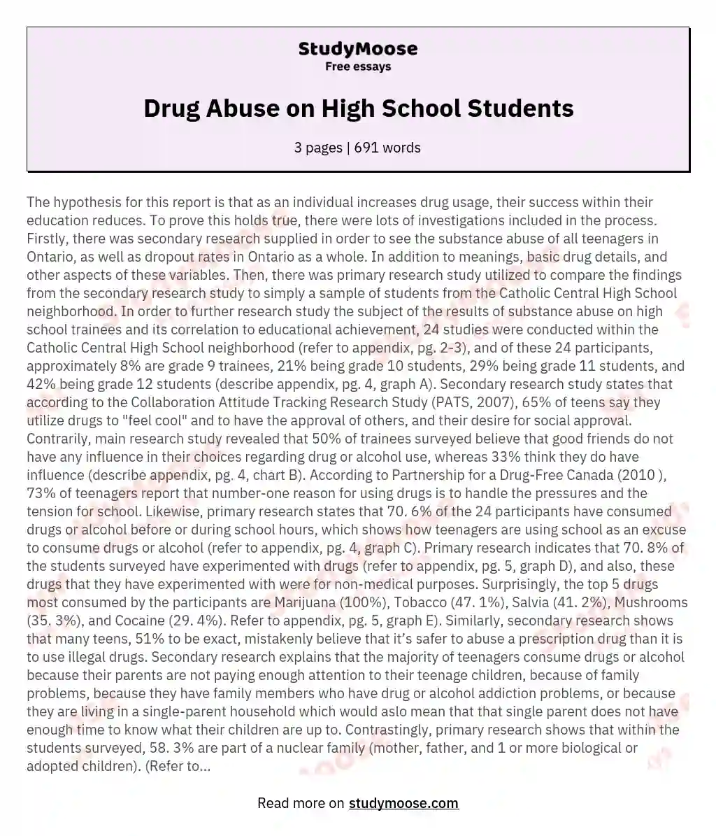 write an essay on drug abuse