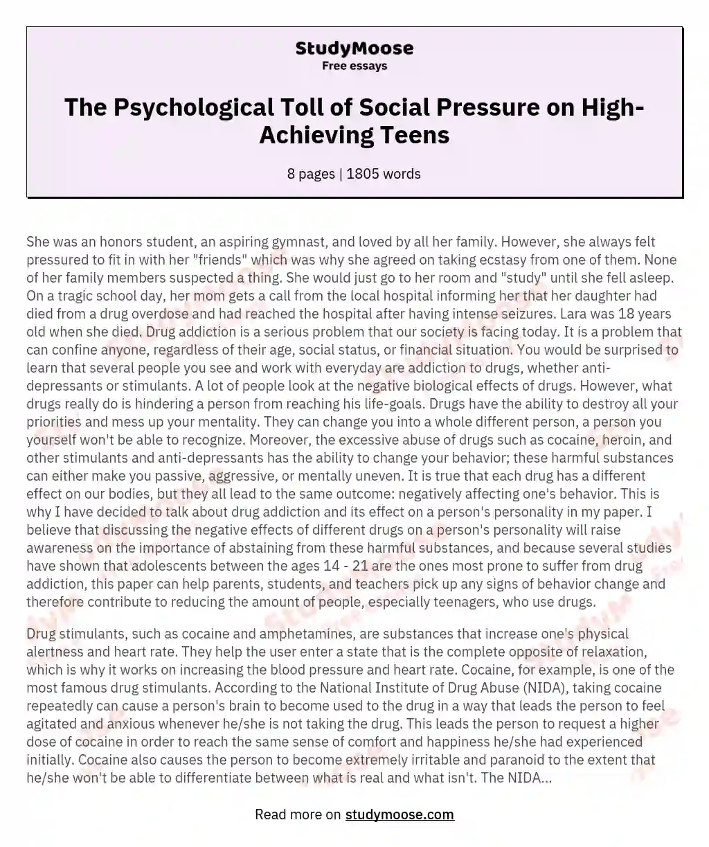 The Psychological Toll of Social Pressure on High-Achieving Teens essay
