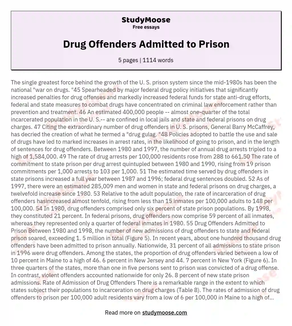 Drug Offenders Admitted to Prison essay