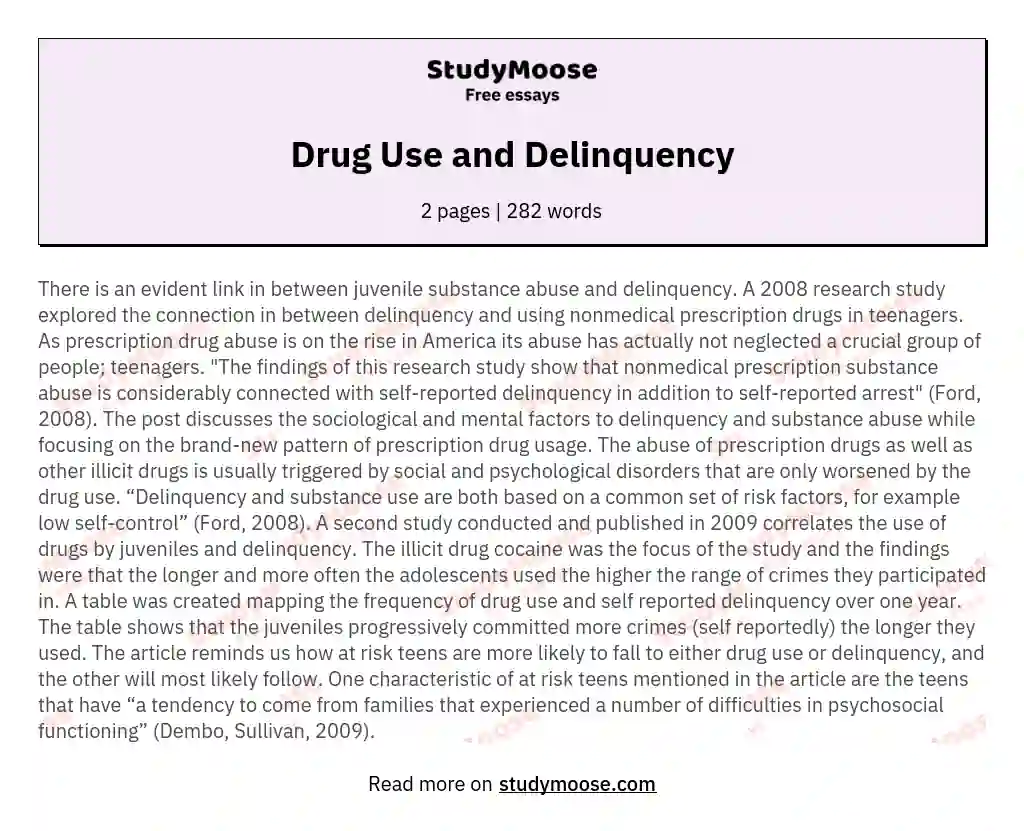 Drug Use and Delinquency essay