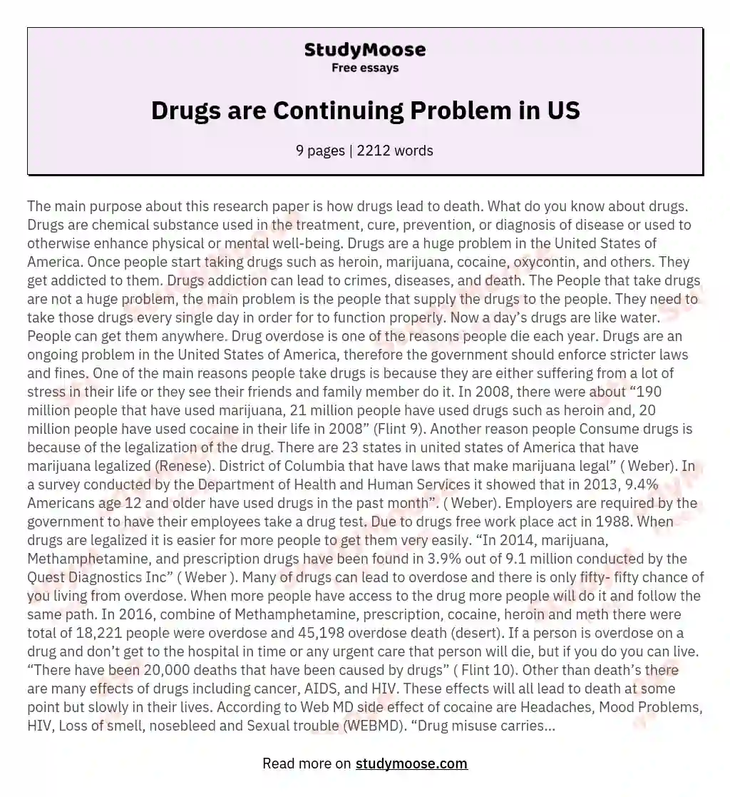 Drugs are Continuing Problem in US essay