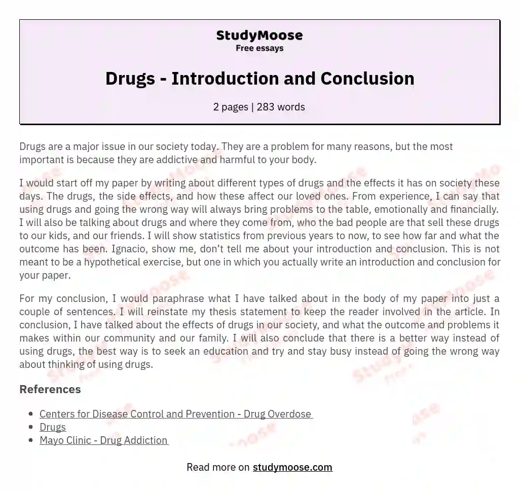 Drugs - Introduction and Conclusion essay