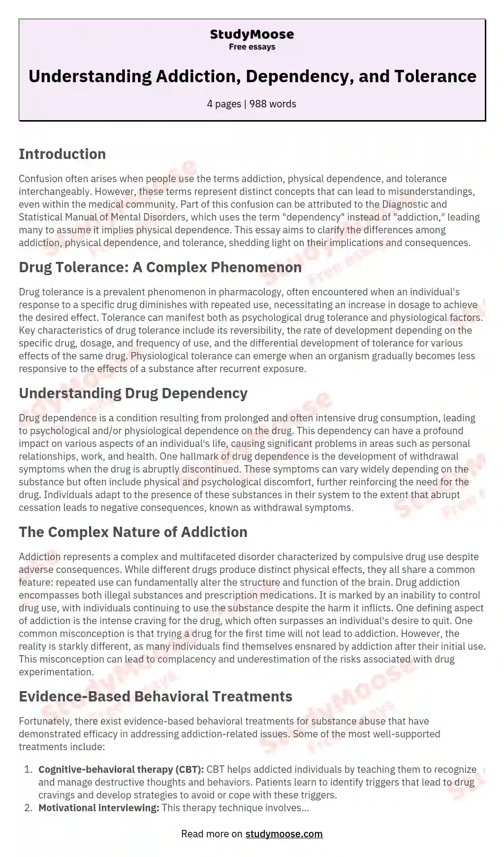 Understanding Addiction, Dependency, and Tolerance essay
