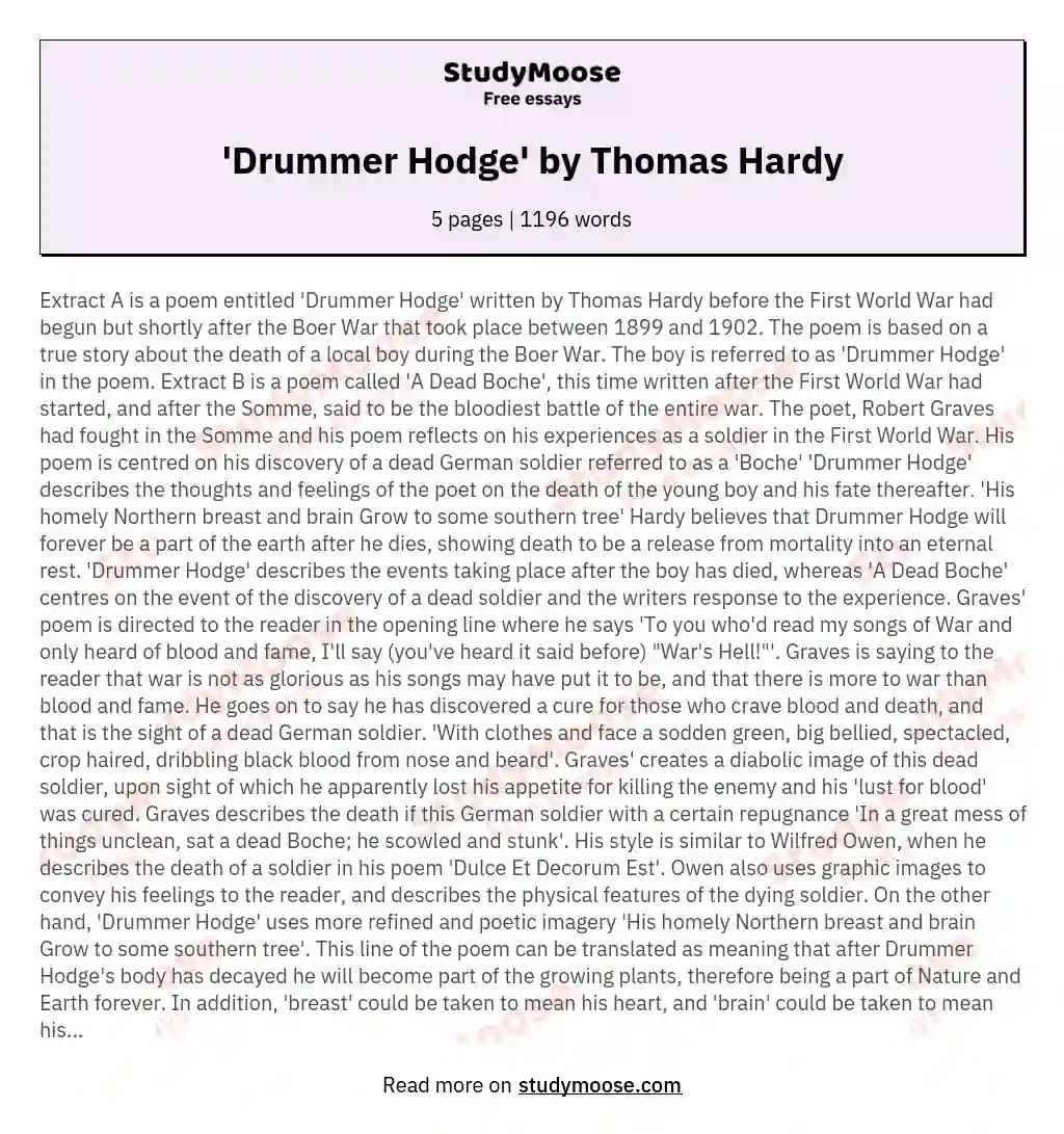 'Drummer Hodge' by Thomas Hardy essay