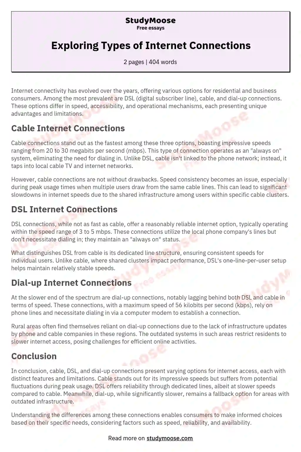Exploring Types of Internet Connections essay