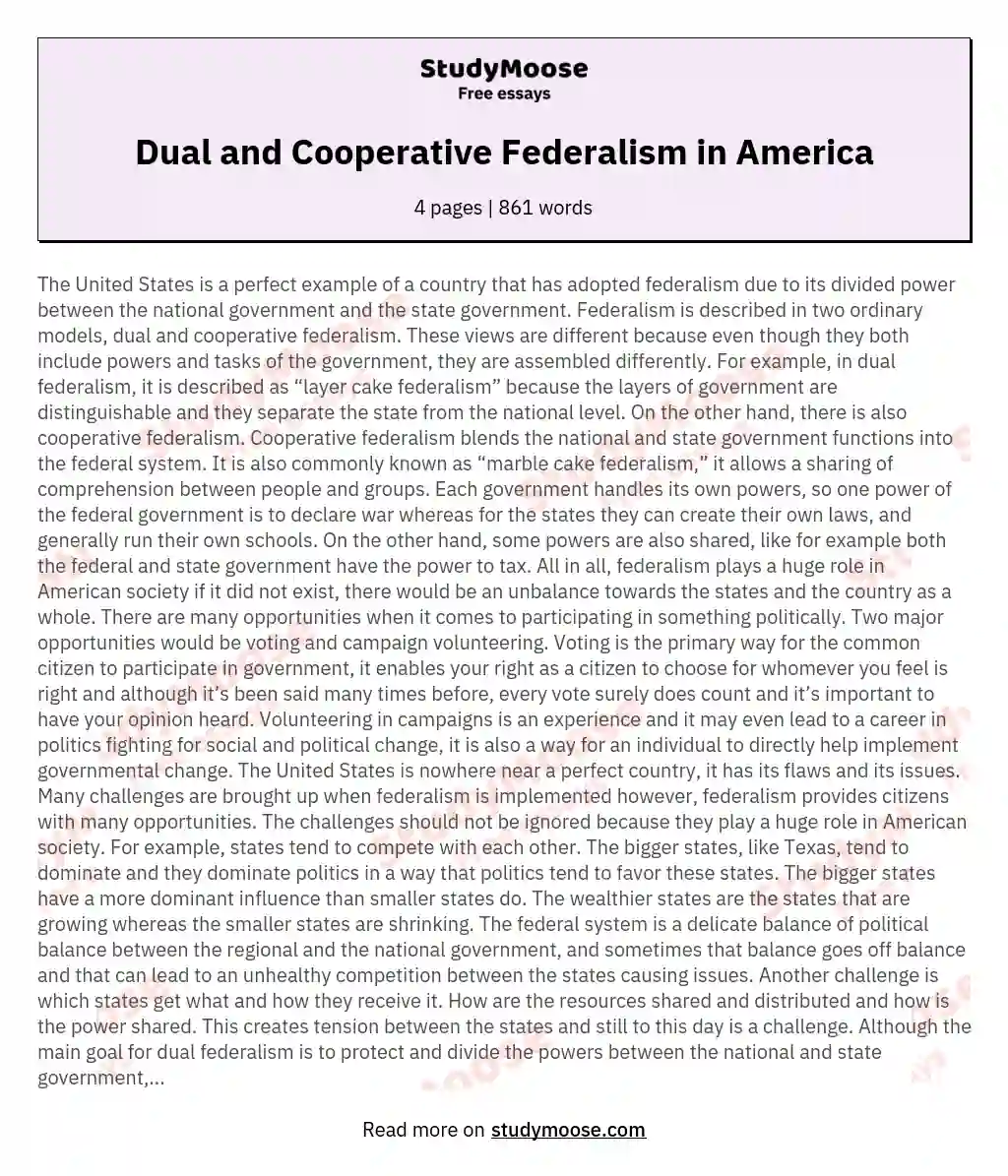 Dual and Cooperative Federalism in America
