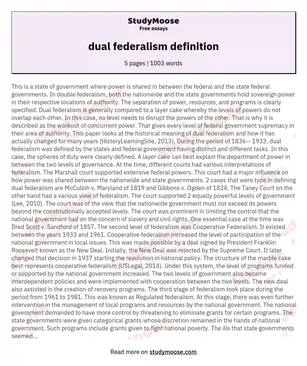 dual federalism definition essay