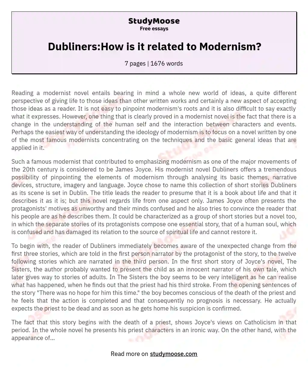 Dubliners:How is it related to Modernism? essay