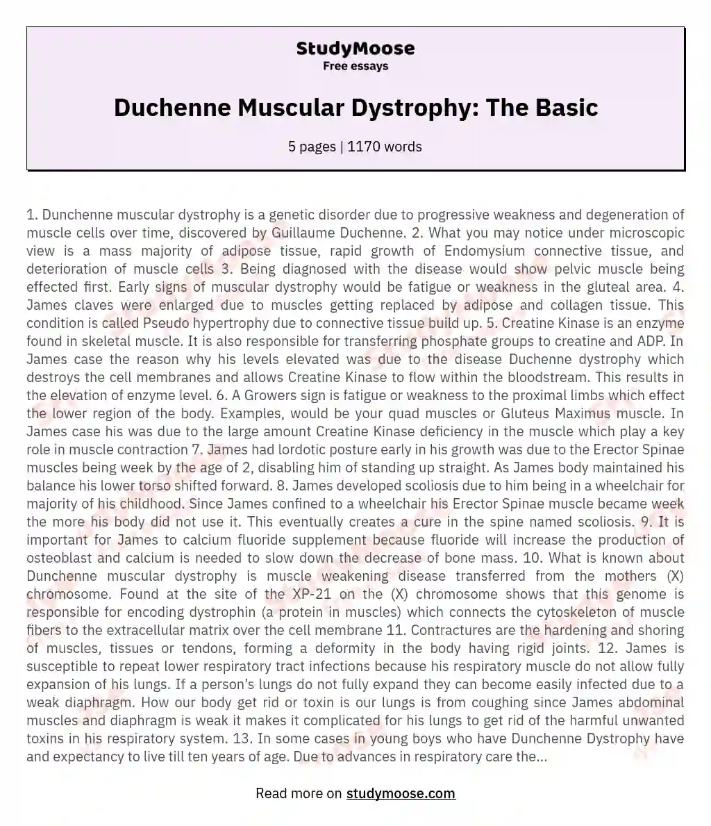 Duchenne Muscular Dystrophy: The Basic essay