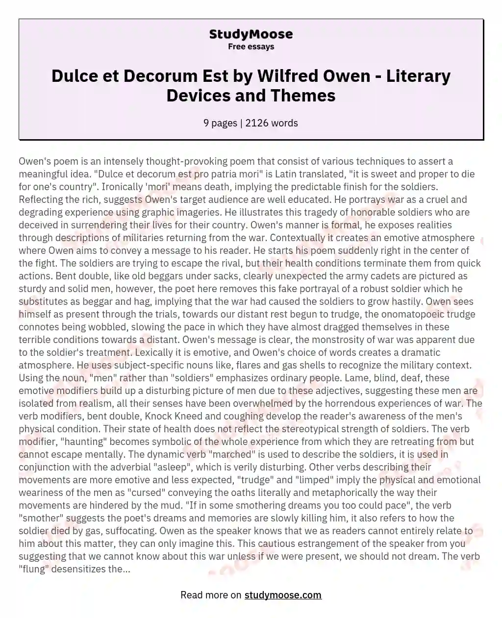 Dulce et Decorum Est by Wilfred Owen  - Literary Devices and Themes