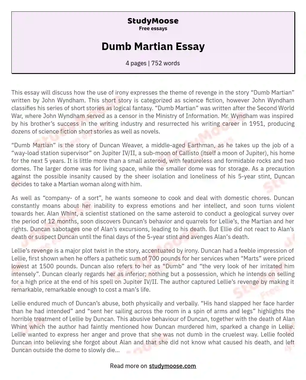 Dumb Martian Essay essay