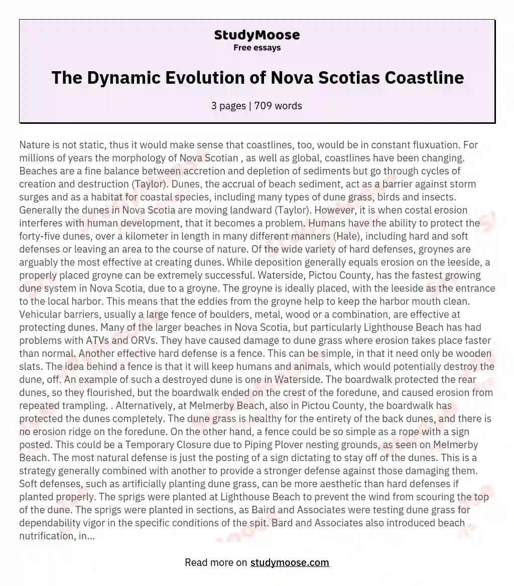 The Dynamic Evolution of Nova Scotias Coastline essay