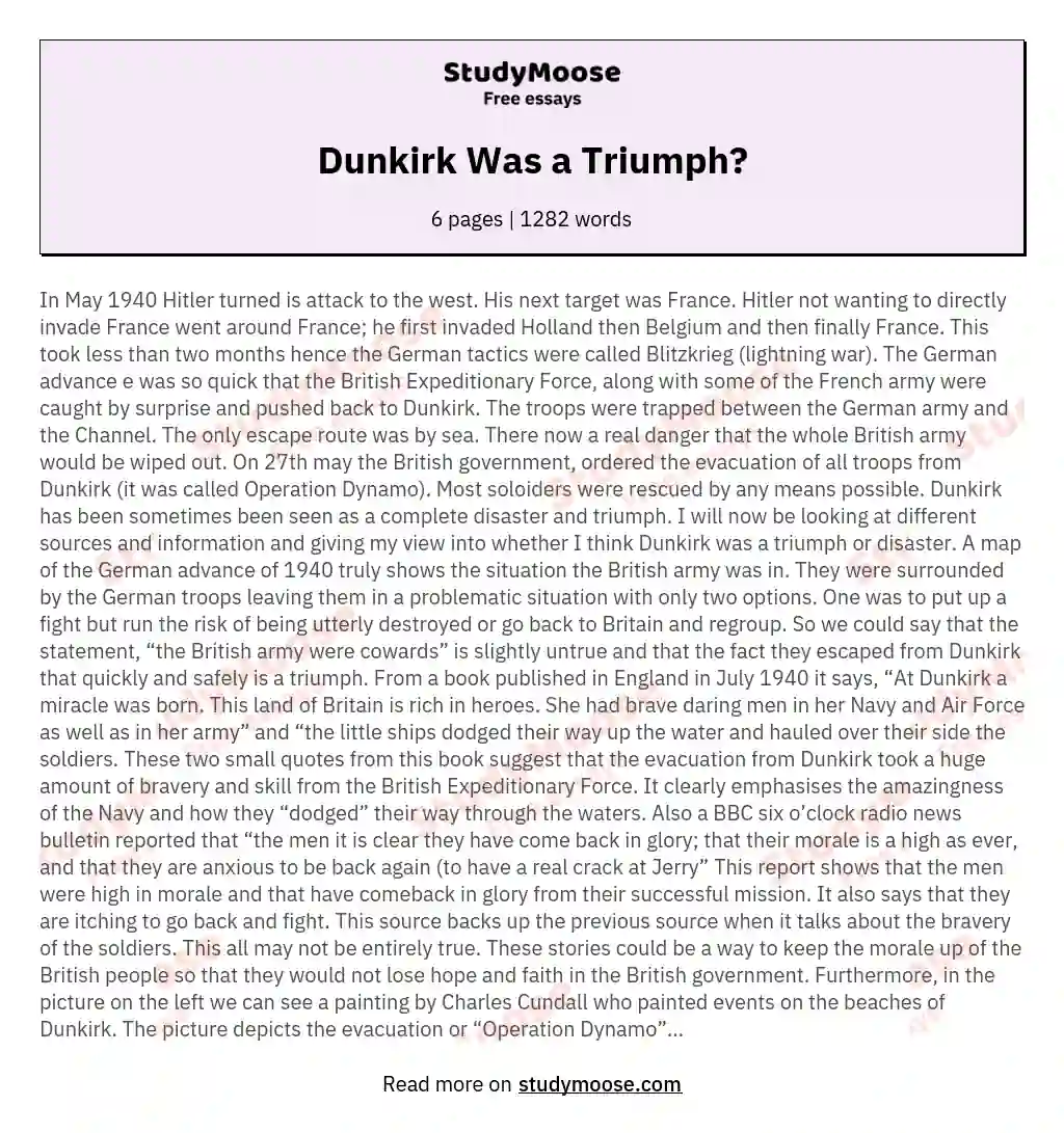 Dunkirk Was a Triumph? essay