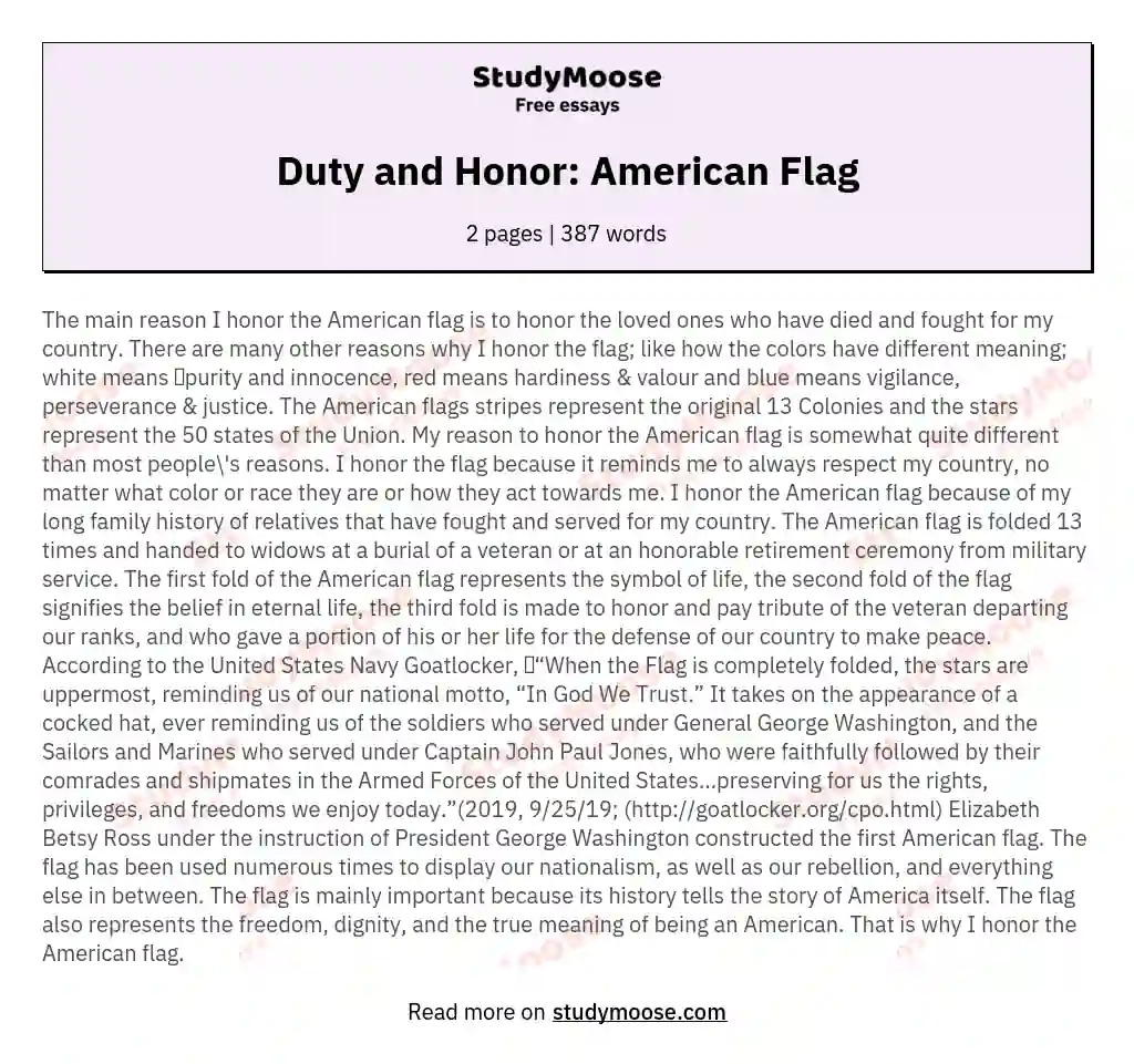 Duty and Honor: American Flag essay