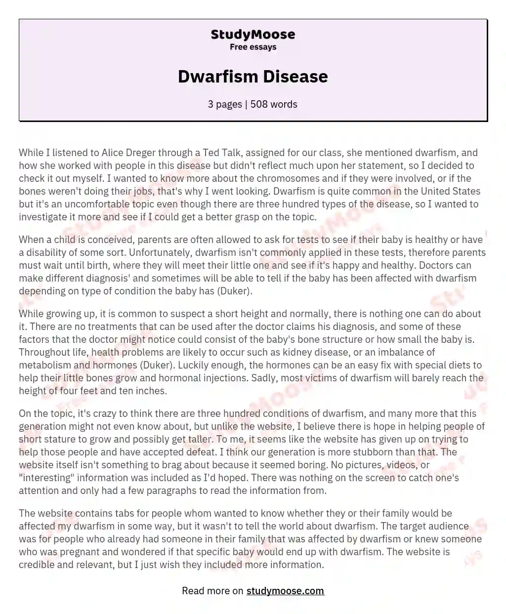 Dwarfism Disease essay